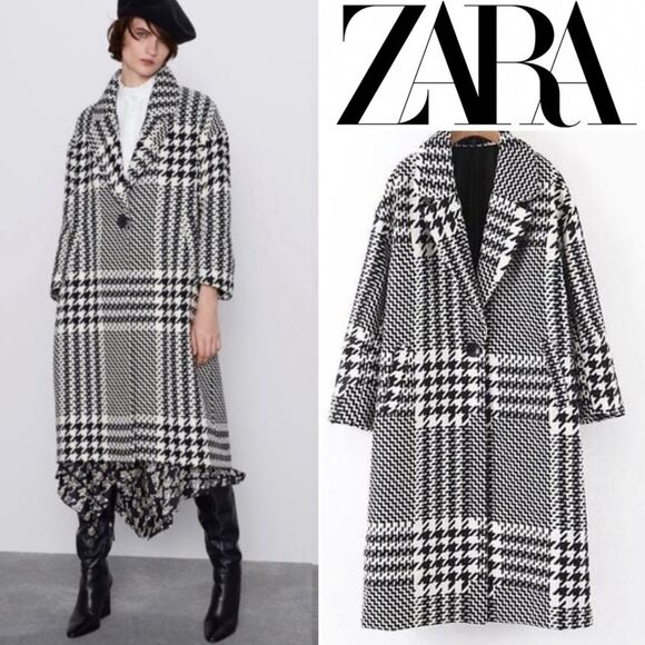 Zara Oversized Plaid Houndstooth Coat Longline 8083/114/070 M Blogger Favorite - Picture 6 of 16
